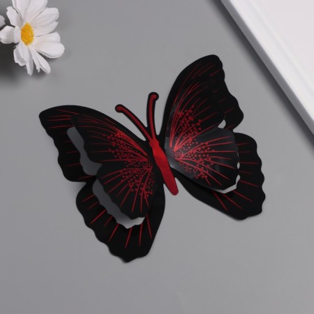 Plastic sticker "Black butterflies with red" double wings set 12 pcs 12 cm, 10 cm 8 cm-1