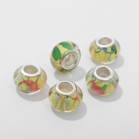Bead "birds with flowers", yellow color in silver-1