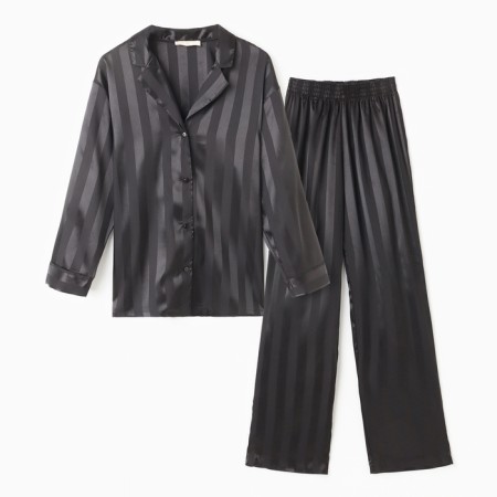 Female pajamas (shirt, trousers) kaftan "strip", black, size 48-50-5