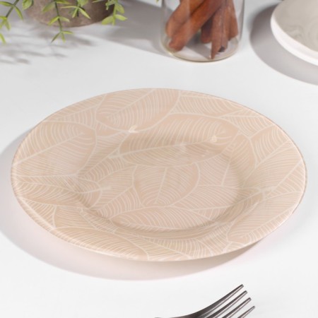 Glass plate "LIVS", D = 19.5 cm, beige color-1