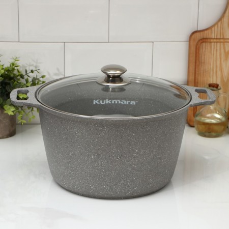 Pan, 8 liters, glass cover, anti -stick coating, color light marble