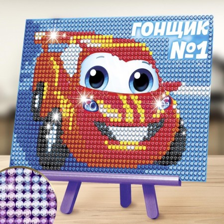 Diamond mosaic with partial filling on the stand for children "Racer", 10 x 15 cm-4