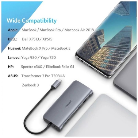 USB concentrator 9 in 1 (hub) ugreen 3 x USB 3.0, HDMI, VGA, RJ45 GIGABIBIT, TF/SD, PD (40873)-6