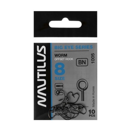 Offset hook Nautilus offSet Big Eye Series Worm 1005, No. 8, 10 pcs.