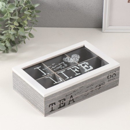 Casket wood 6 divisions "I love life" gray-white 15x24x7 cm