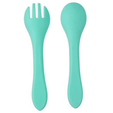 A set of children's cutlery, fork and spoon of crumb I, (silicone), turquoise-2