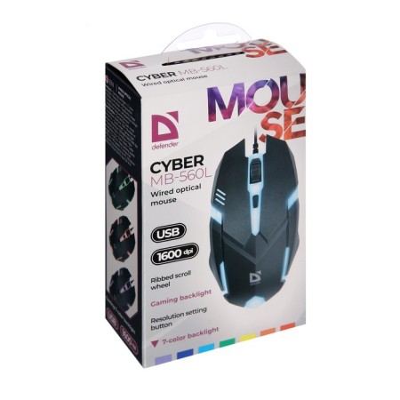 Mouse Defender Cyber ​​MB-560L, game, optical, backlight, 3 buttons, 1600 dpi, black-8