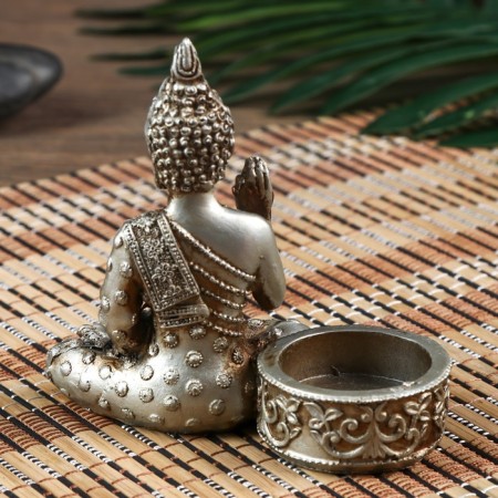 NECK Polystone under silver candlestick "Buddha - Meditation" MIX 10.5x5.3x11 cm-2