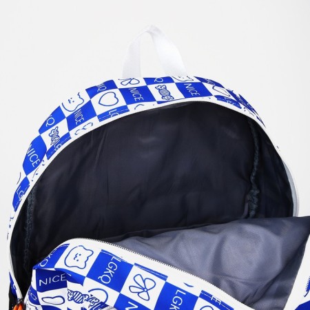 School backpack from textiles on lightning, 5 pockets, blue color-5