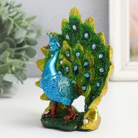 Polystone souvenir "Green peacock with a magnificent tail" 11.5x6x12 cm-2