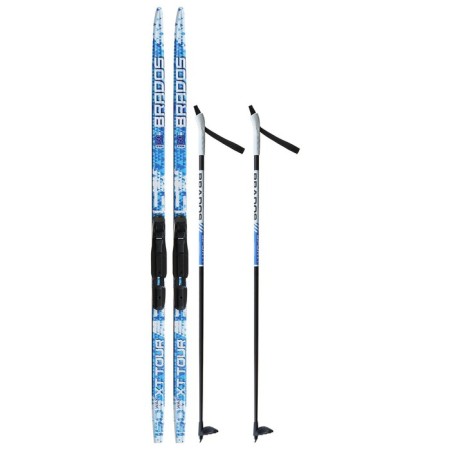 Ski kit: plastic skis 150 cm without notches, fiberglass sticks 110 cm, SNS mounts, MIX color-10