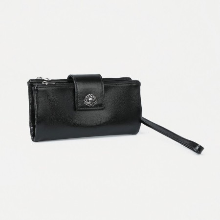 Women's wallet on the button, black color