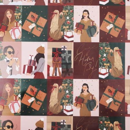 Glossy packaging paper “Stylish girls”, 70 x 100 cm, New Year-1