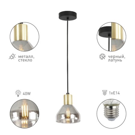 Suspended lamp Rivoli Kassandra 3118-201 1he14, 40W, black, brass-1