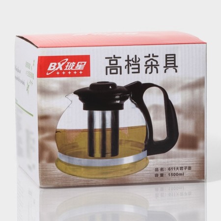 The teapot glass tender “Illusion”, 1.5 l, with metal sieve, black color-6