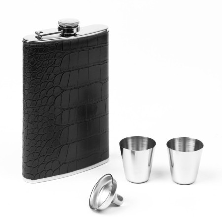 Gift set 4 in 1: Black flask 300 ml, funnel, 2 glasses, 17 x 21.5 cm