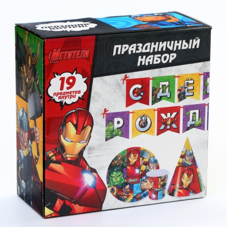 A set of paper utensils, on 6 people "Happy Birthday!", Avengers-6