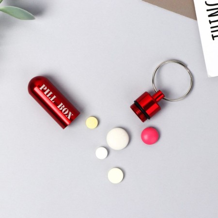 Tabalney keychain Pill Box, red, 1.4 x 5.2 cm.-3