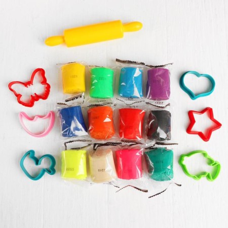 Dough-plastilin, 12 colors, 6 molds + rocking roller: 16 cm-2