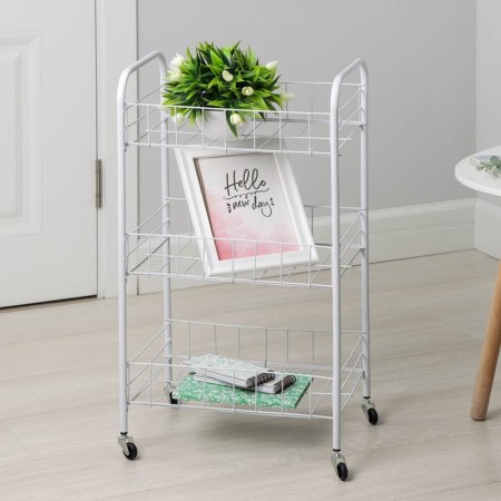 The floor floor is 3-section, on wheels, 27 × 36 × 66 cm, white color