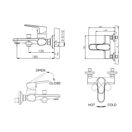 Bravat pure bath mixer, with short pouring-1