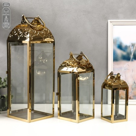 Summary metal, glass Lantern "Curls" gold nr 3 pcs 55x18x18 37x14x14 24x10x10 cm