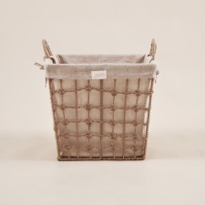 Basket for storage of manual weaving, with handles, square, jute, 33x33x36 cm