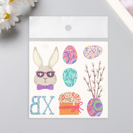 Tattoo on the body color "Rabbit with glasses" 10x10 cm-3