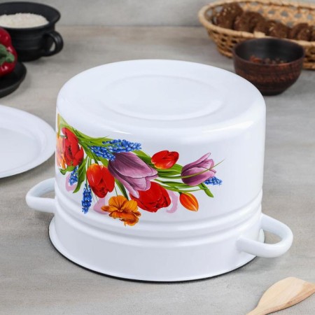 Cylindrical pan “Tulip May”, 8 l, with a button, induction, color white-2