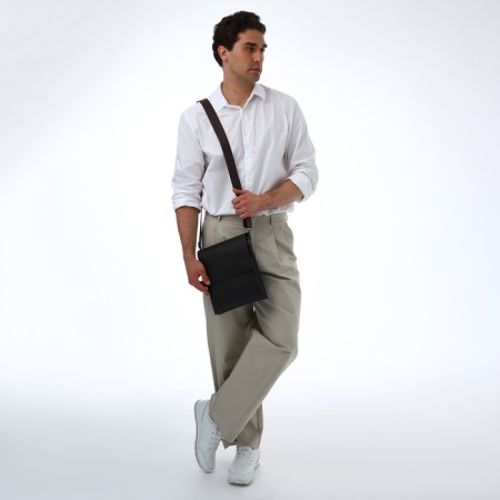 Men's bag over the shoulder, Textura, external pocket, brown color-9