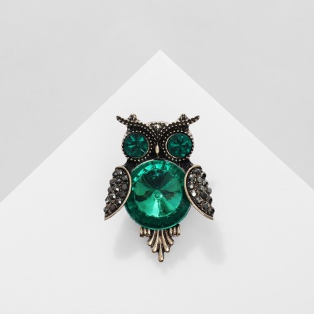 Brooch "Owl Round", green color in black gold-2