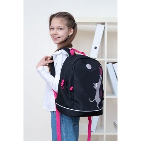 School backpack, 38 x 28 x 18 cm, Grizzly 363, ergonomic back, black/pink RG-363-11_1-13