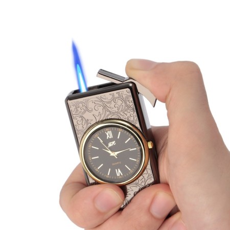 Gas lighter with clock, piezo, flame adjustment, 2 x 3.7 x 6.8 cm-3