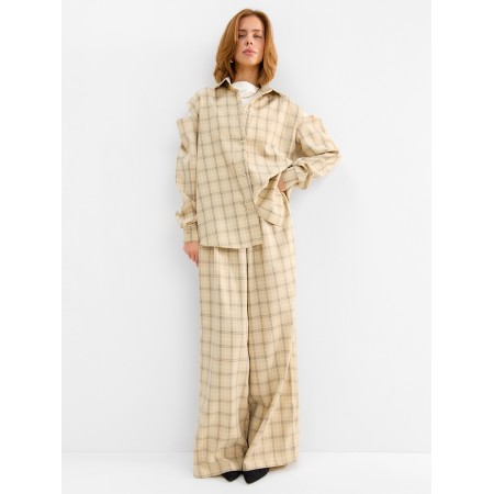 Women's shirt minku: casual collection beige color in cage, river 48-1