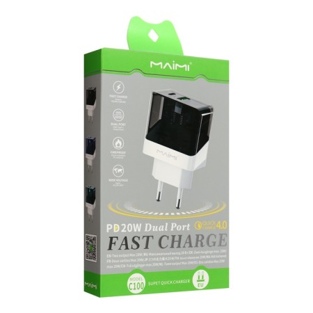 Network charger MAIMI C100, USB, 3 A, Type-C, 3 A, 20 W, PD, translucent-5