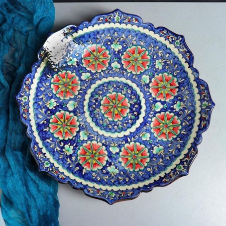 Largan Rishtan ceramics "Flowers", 41 cm, corrugated, blue-8
