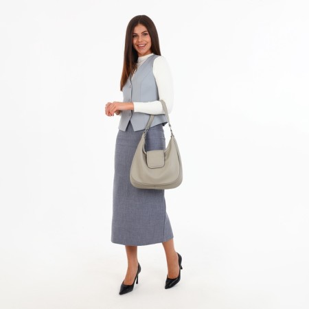 Load bag with zipper, external pocket, long belt, gray-beige color-1