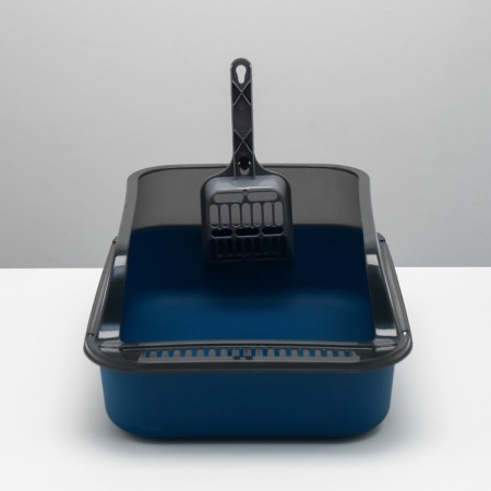Toilet with transparent sides with a scoop and filter, 40 x 28 x 16 cm, blue-2