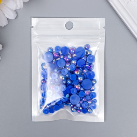 Decor for creativity Plastic "Half of beads. Blue mother of pearl" d = 3-10 mm, set 10 grams-2