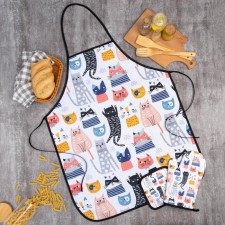 Kitty kitchen set of “cats” View 2, take 17*17cm, mitten 26*16cm, apron 60*80 cm 100% p/e
