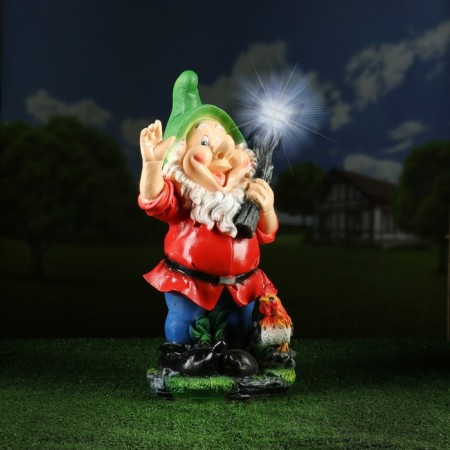 Garden Light "Dwarf with a lantern and a rooster" 31x23x56cm
