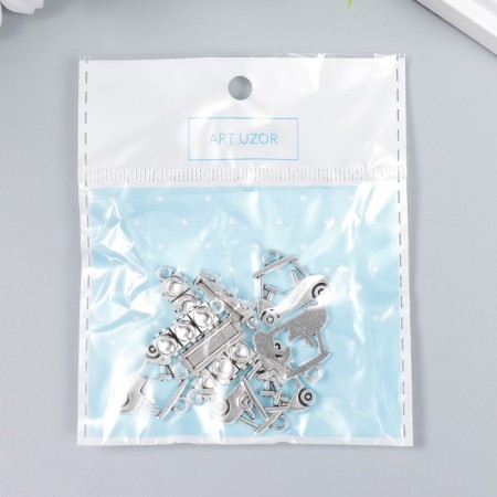 Decor for creativity Metal "Machine and Traffic Light" silver set 5+5 pcs 1.9x1.7 cm-3
