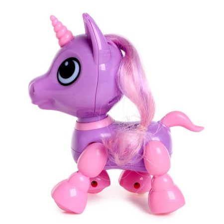 Robot Unicorn "Peteum" IQ Bot, interactive: with sound recording, reacts to pops, sound, light, batteries, purple-5