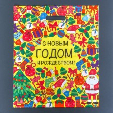 Новый год. Пакет "Забавы", глянец полиэтиленовый с вырубной ручкой, 38х45 см.