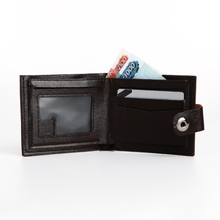 Male purse on a magnet, department for bills, for maps, for coins, brown color-4