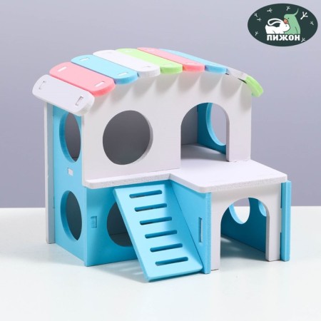 Double house for rodents with a ladder, 15.5 cm, blue