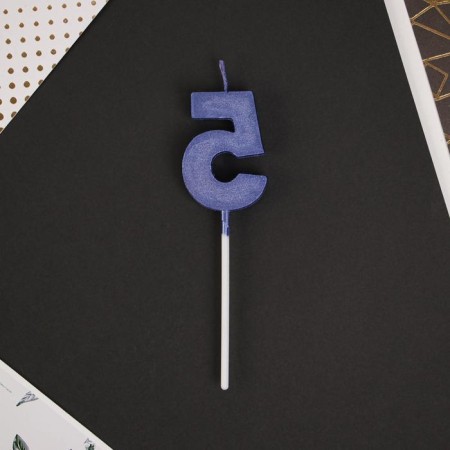 Candle for the cake, the number "5", blue.-3