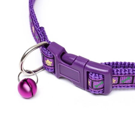 Collar "paw and bone" with a bell, width 1.5 cm, Osh 30, purple-2