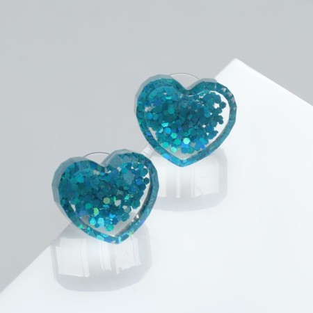 Earrings plastic "Caramel" heart confetti, blue color