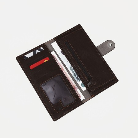 Male purse for magnet, department for maps, for bills, brown color-2